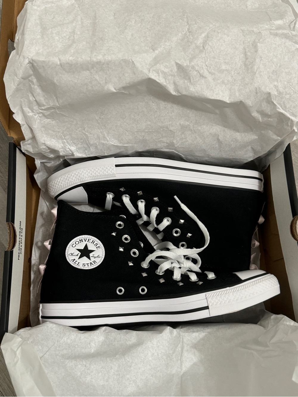 Converse Black Canvas High-Top Sneakers with Pink Ribbon Laces - Picture 2 of 6